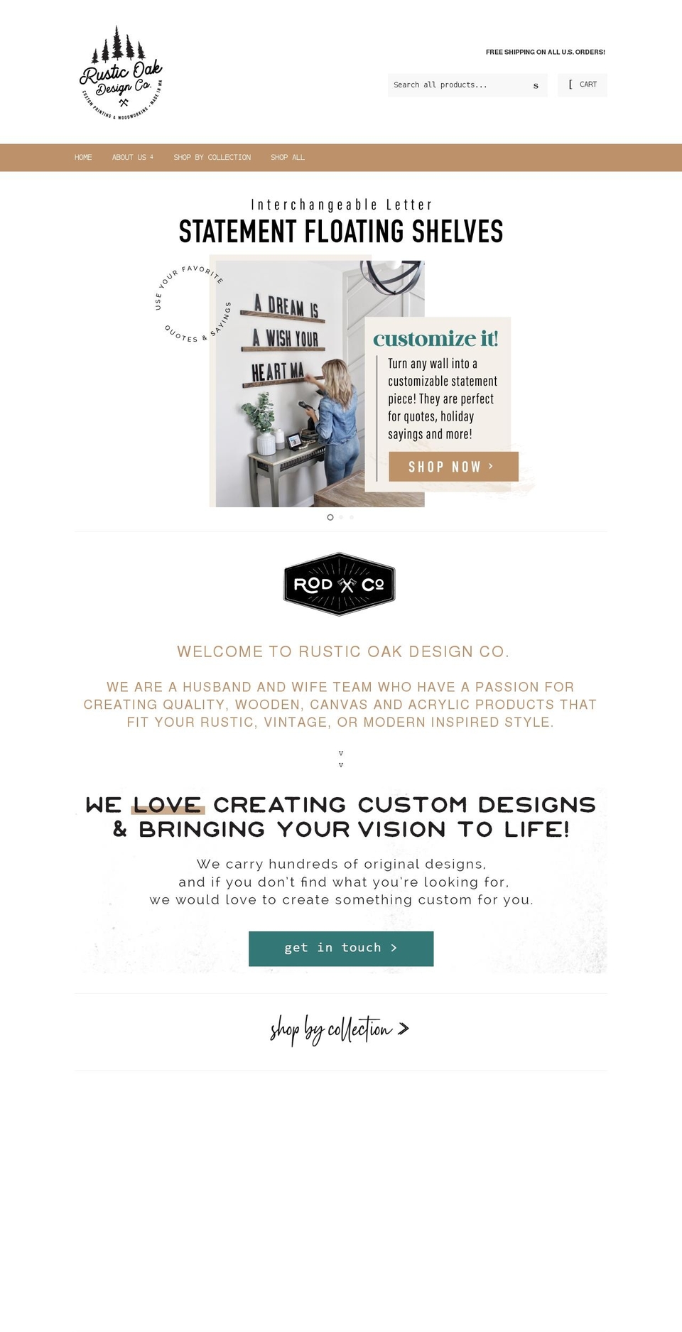 rusticoakdesign.com shopify website screenshot