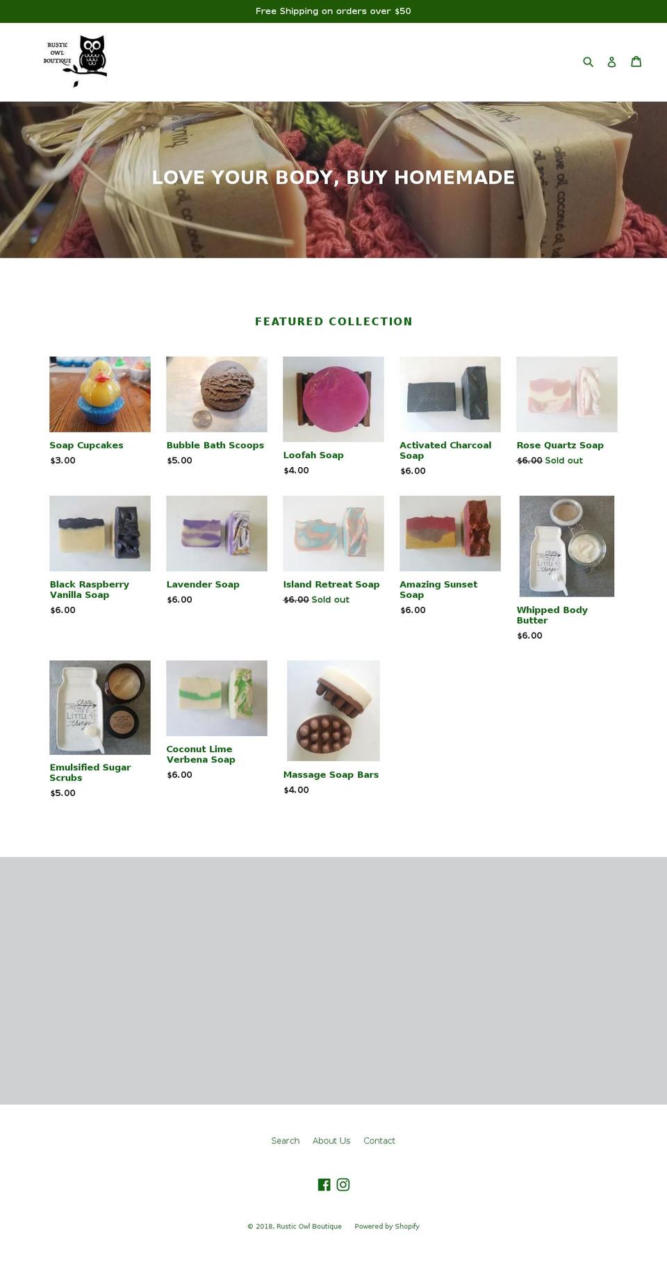 rusticowlboutique.com — Shopify storefront screenshot