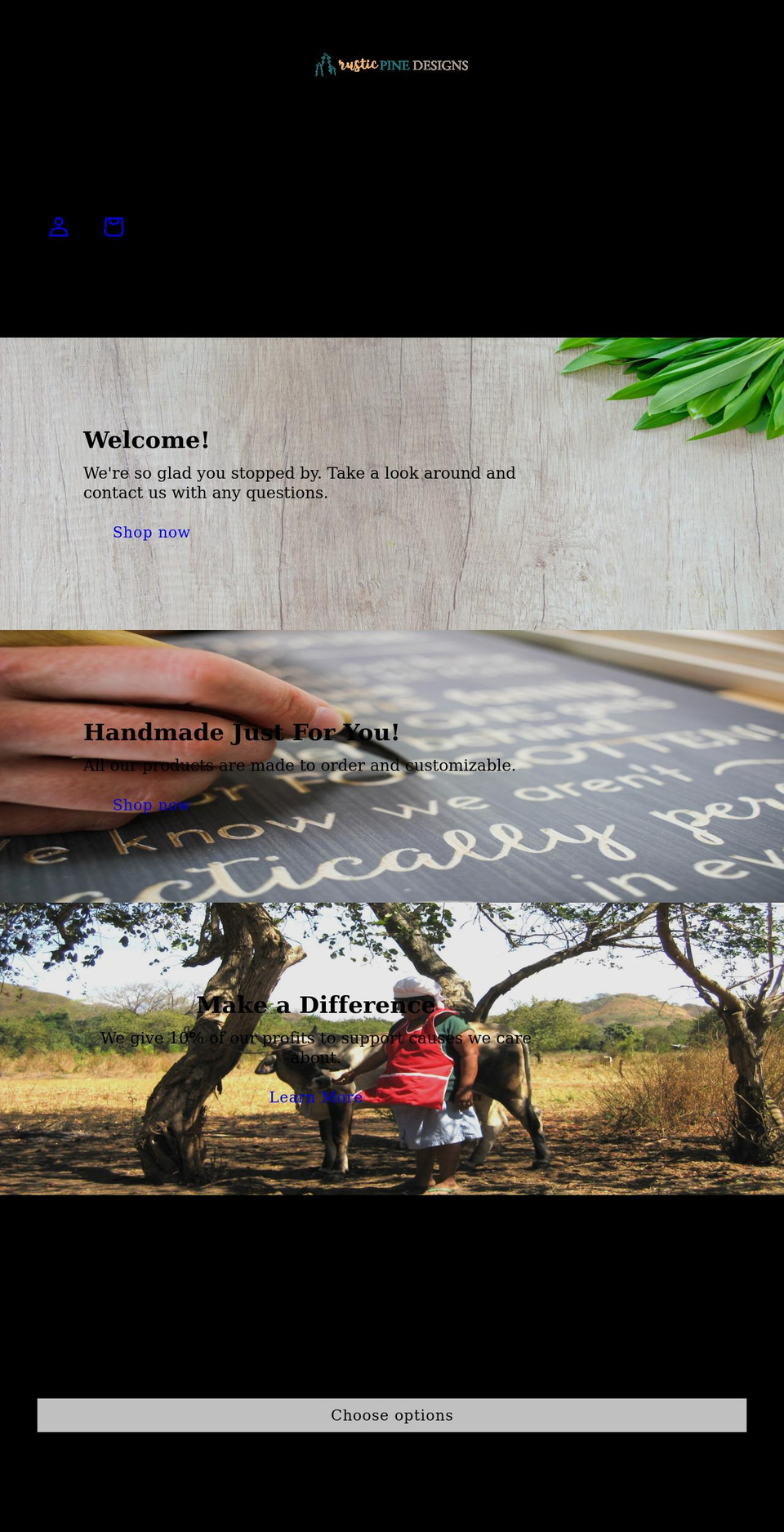 rusticpinedesigns.com shopify website screenshot