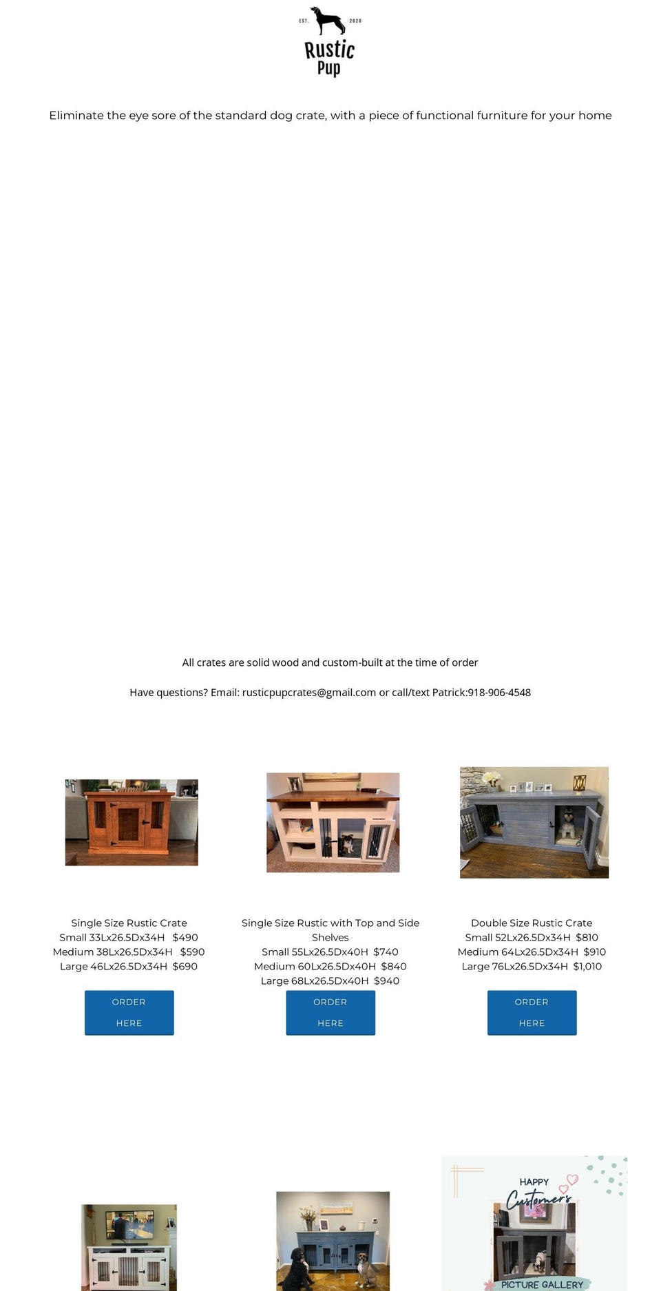 rusticpupcrates.com shopify website screenshot