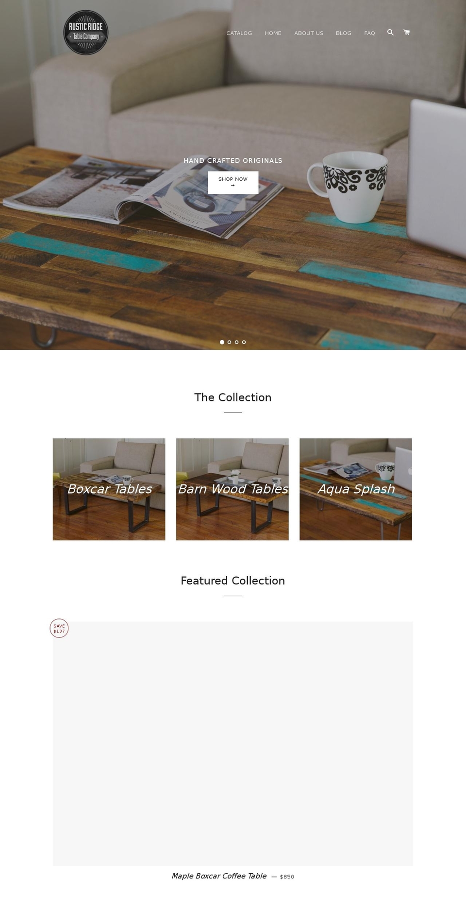 rusticridgetablecompany.com shopify website screenshot