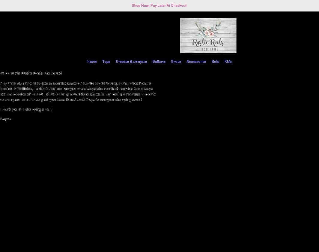rusticrootsboutique.net shopify website screenshot