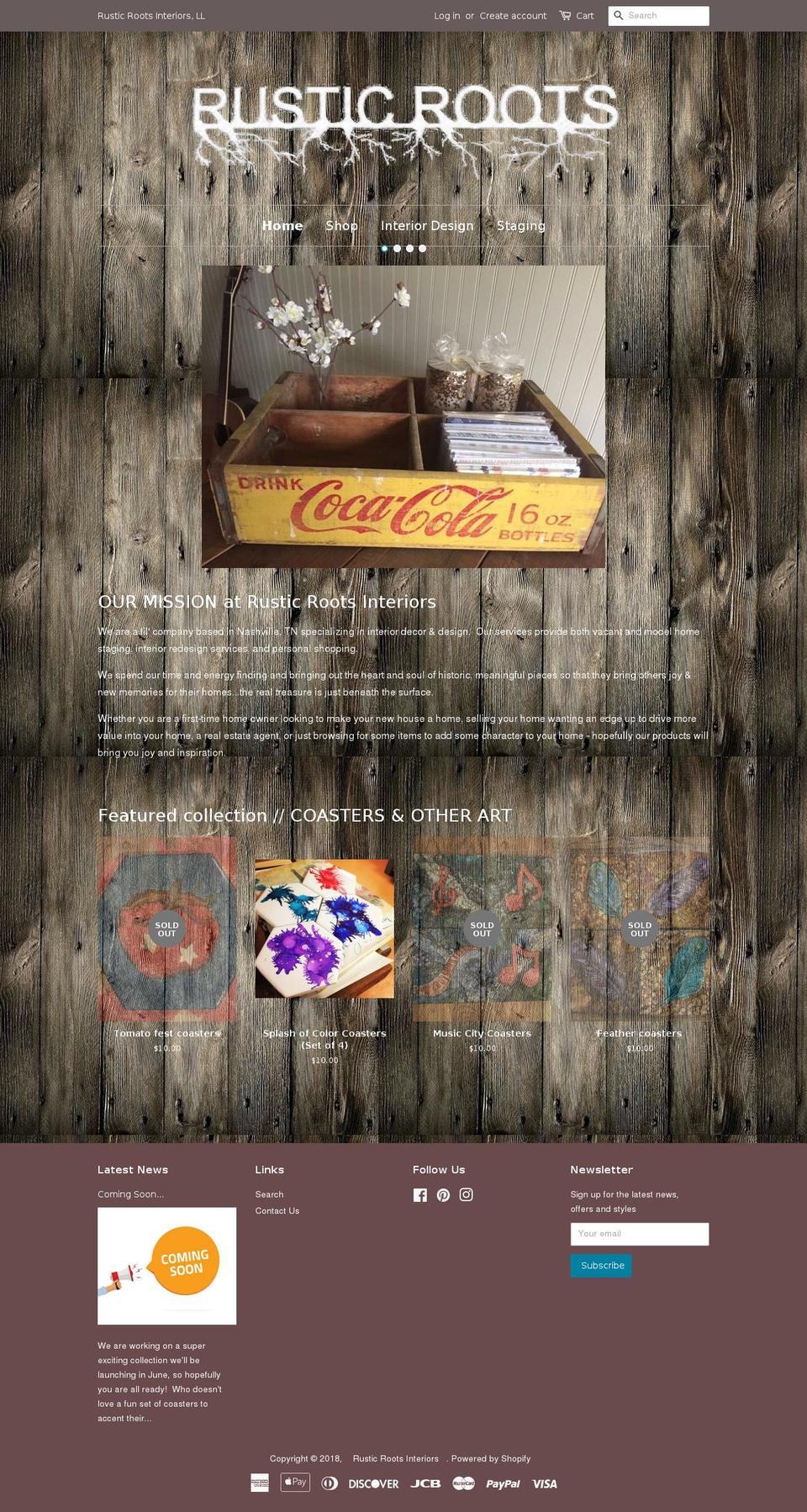 rusticrootsinteriors.com — Shopify storefront screenshot