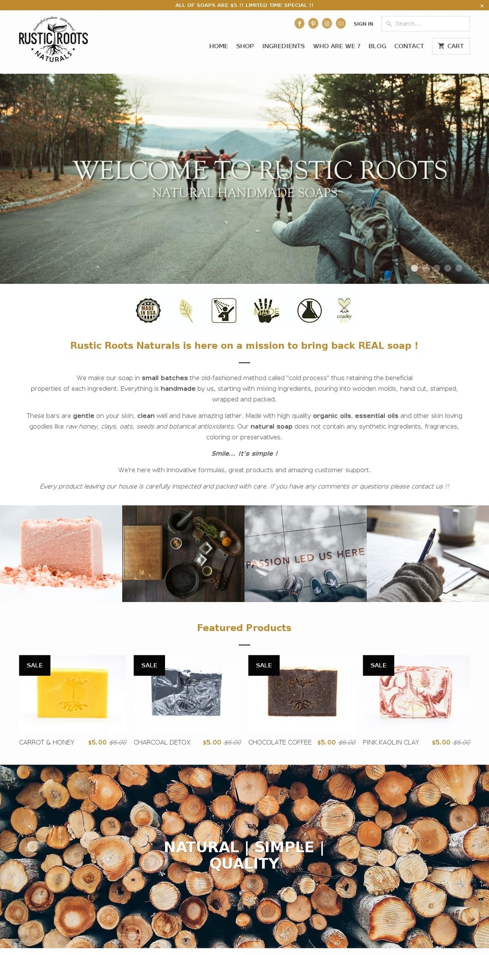 rusticrootssoap.com — Shopify storefront screenshot