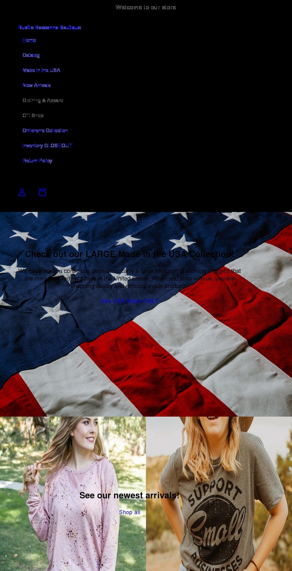 rusticroseannaboutique.com — Shopify storefront screenshot