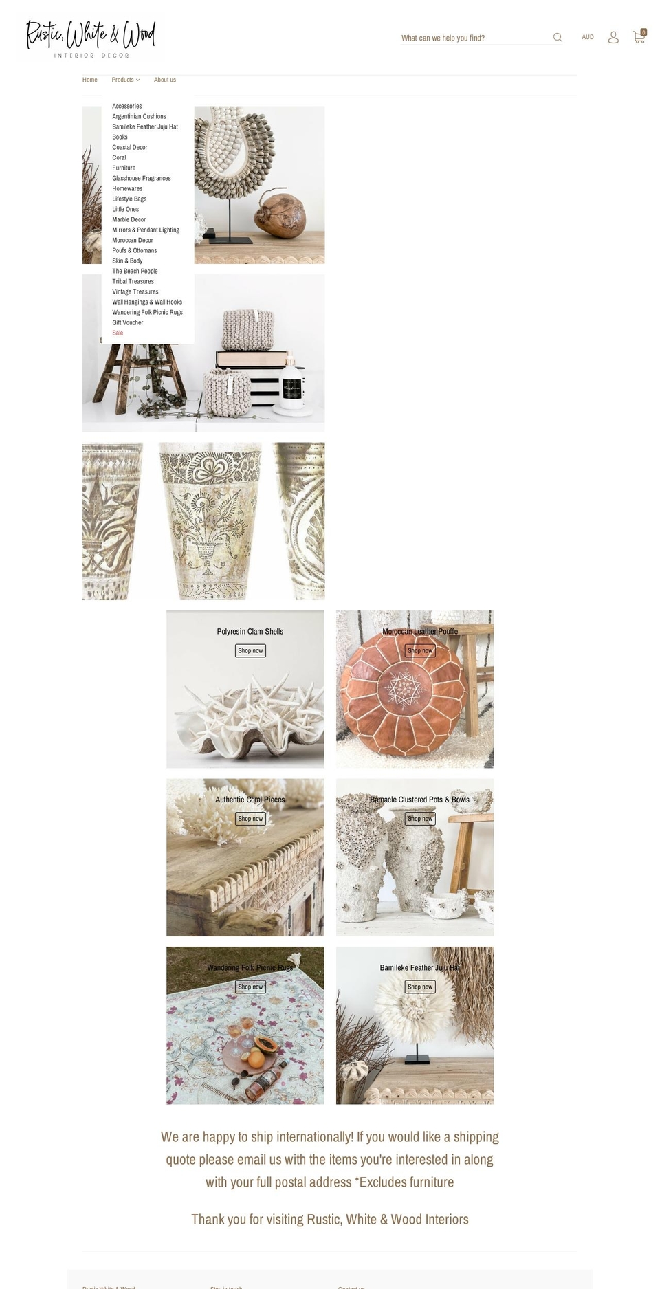 rusticwhiteandwood.com.au shopify website screenshot