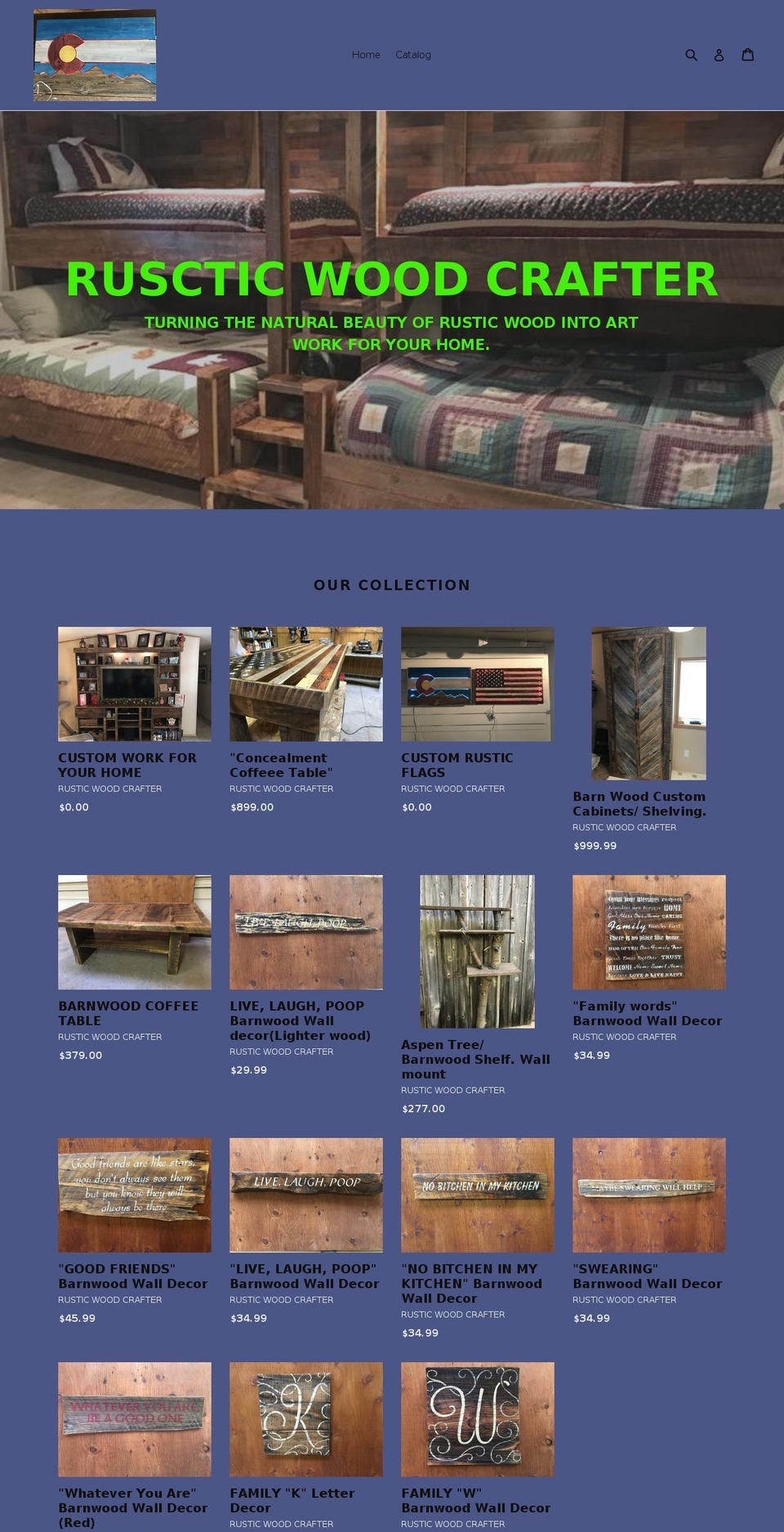 rusticwoodcrafter.com — Shopify storefront screenshot