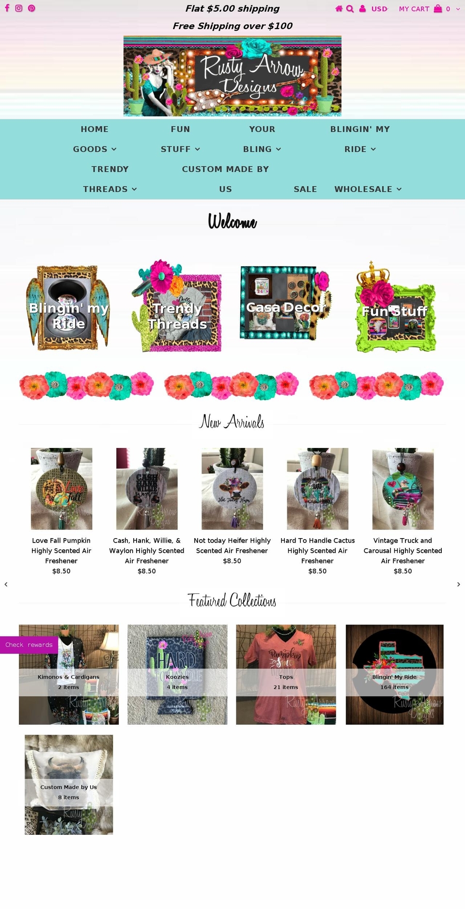 rustyarrowdesigns.com shopify website screenshot