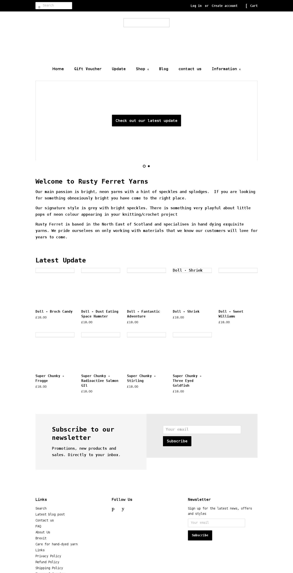 rustyferretyarn.co.uk shopify website screenshot