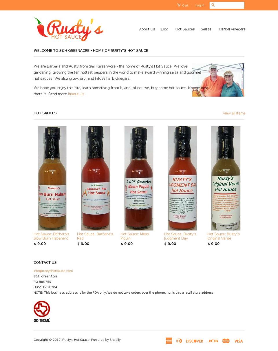 rustyshotsauce.com shopify website screenshot