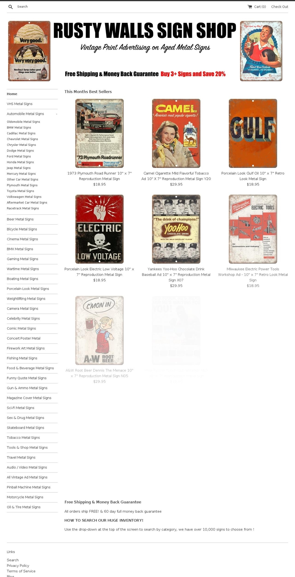 rustywallssignshop.com — Shopify storefront screenshot