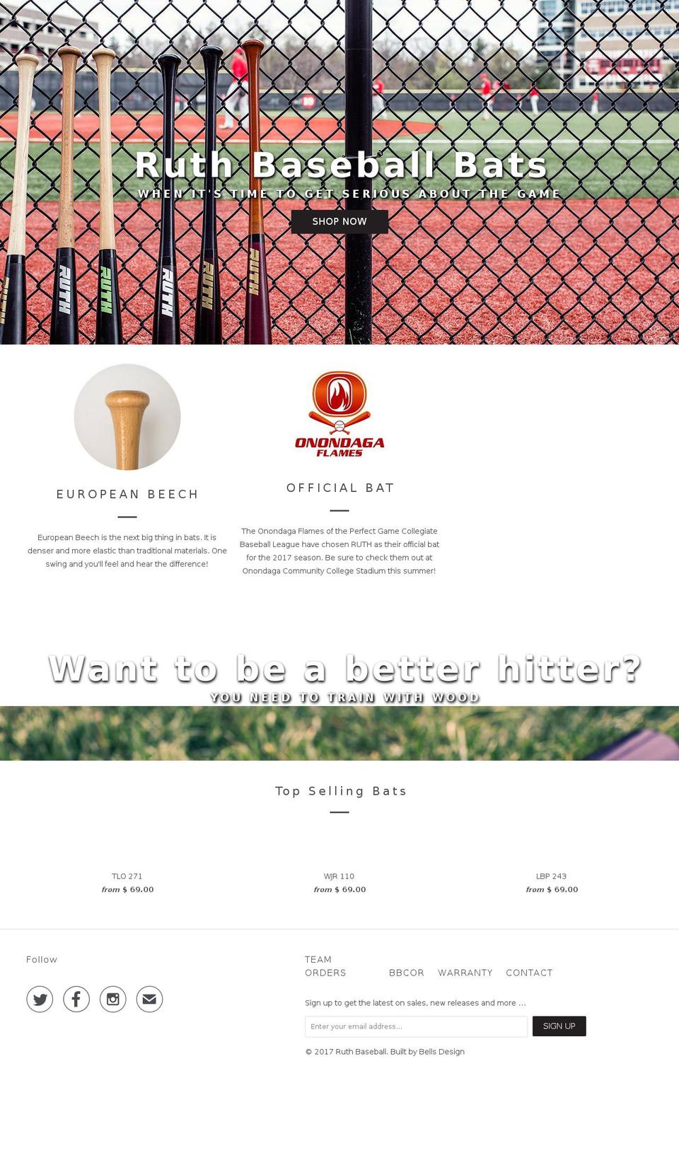 ruthbaseball.com shopify website screenshot