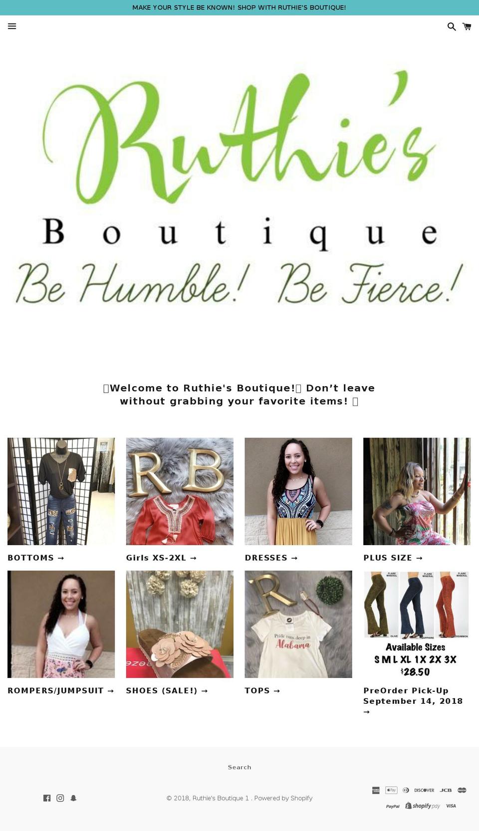 ruthiesboutique.net shopify website screenshot
