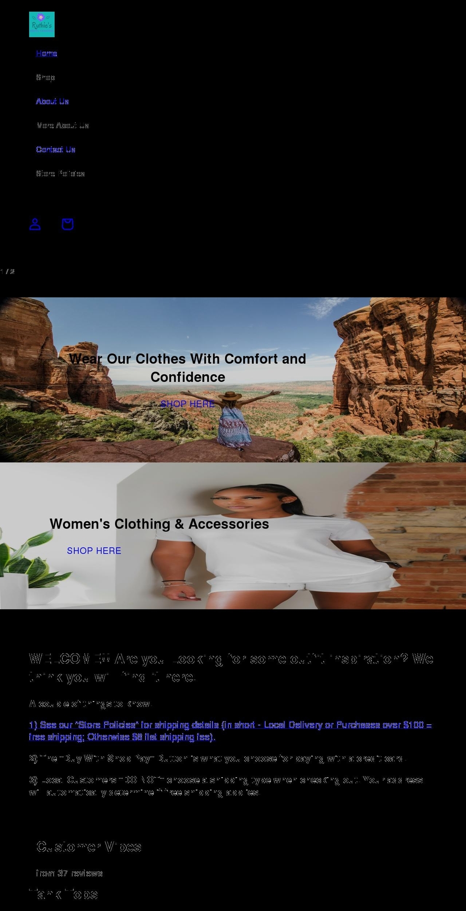 ruthiesfashions.com shopify website screenshot