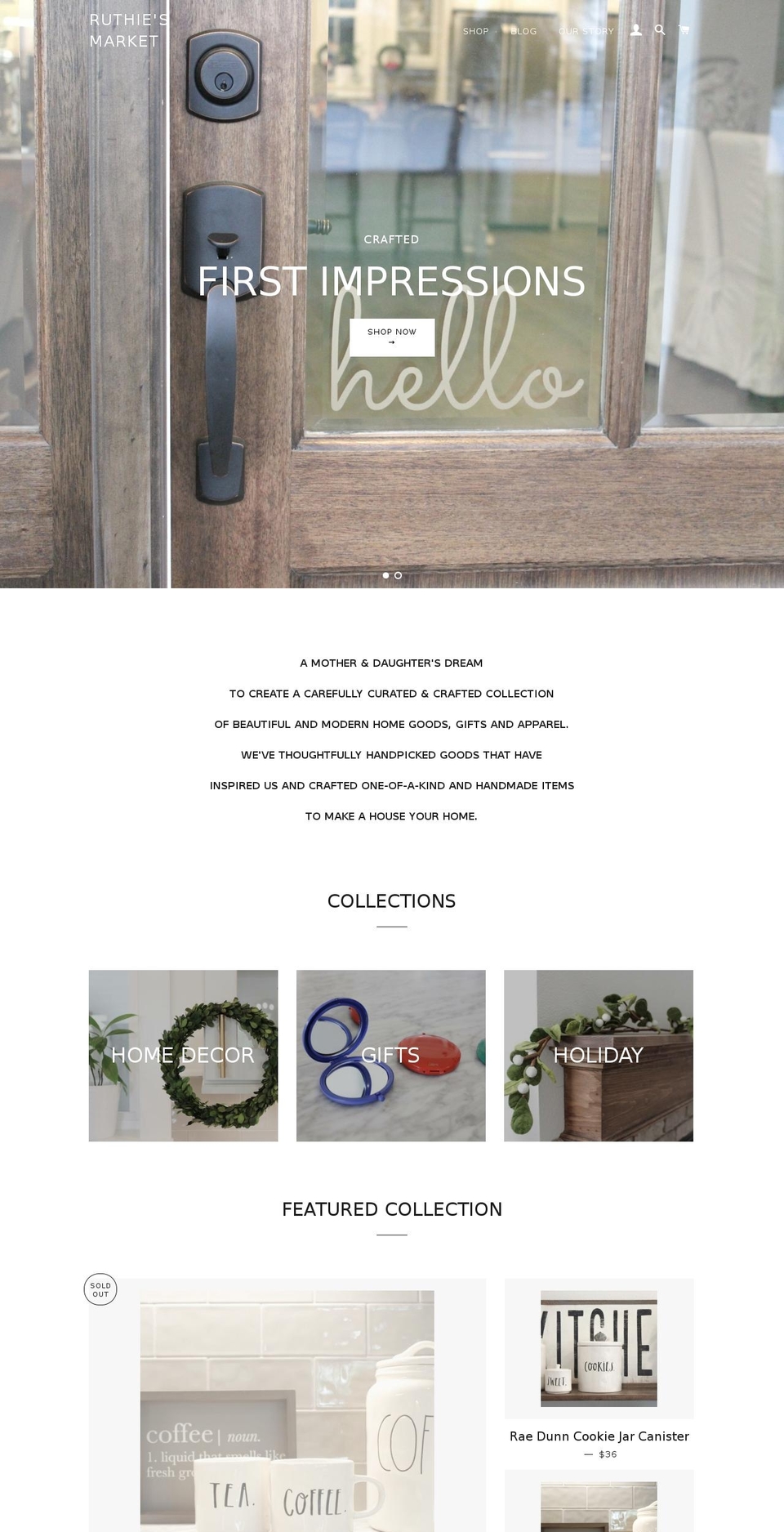 ruthiesmarket.com shopify website screenshot