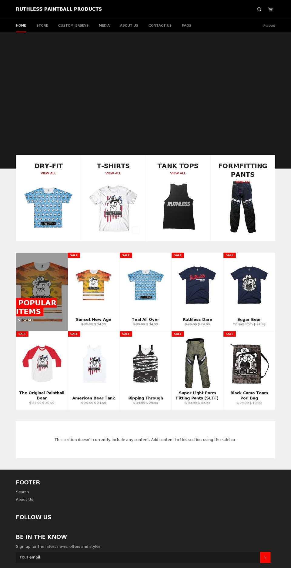 ruthlesspaintballproducts.com shopify website screenshot