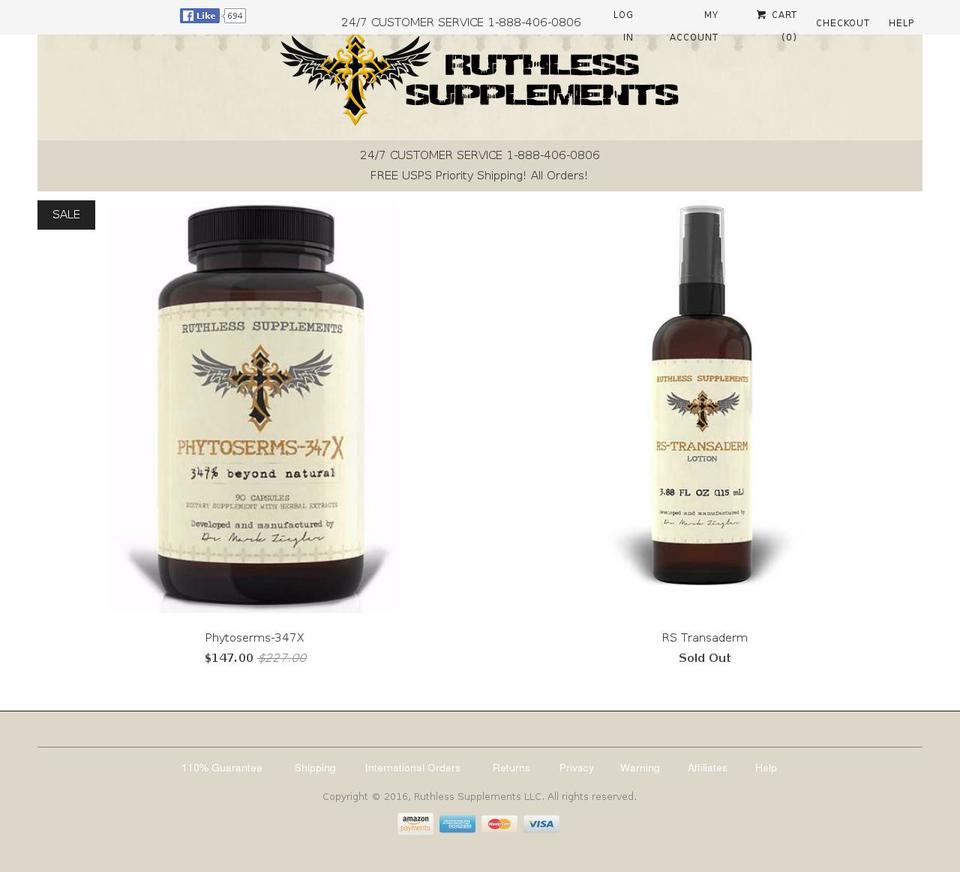 ruthlesssupplements.org shopify website screenshot