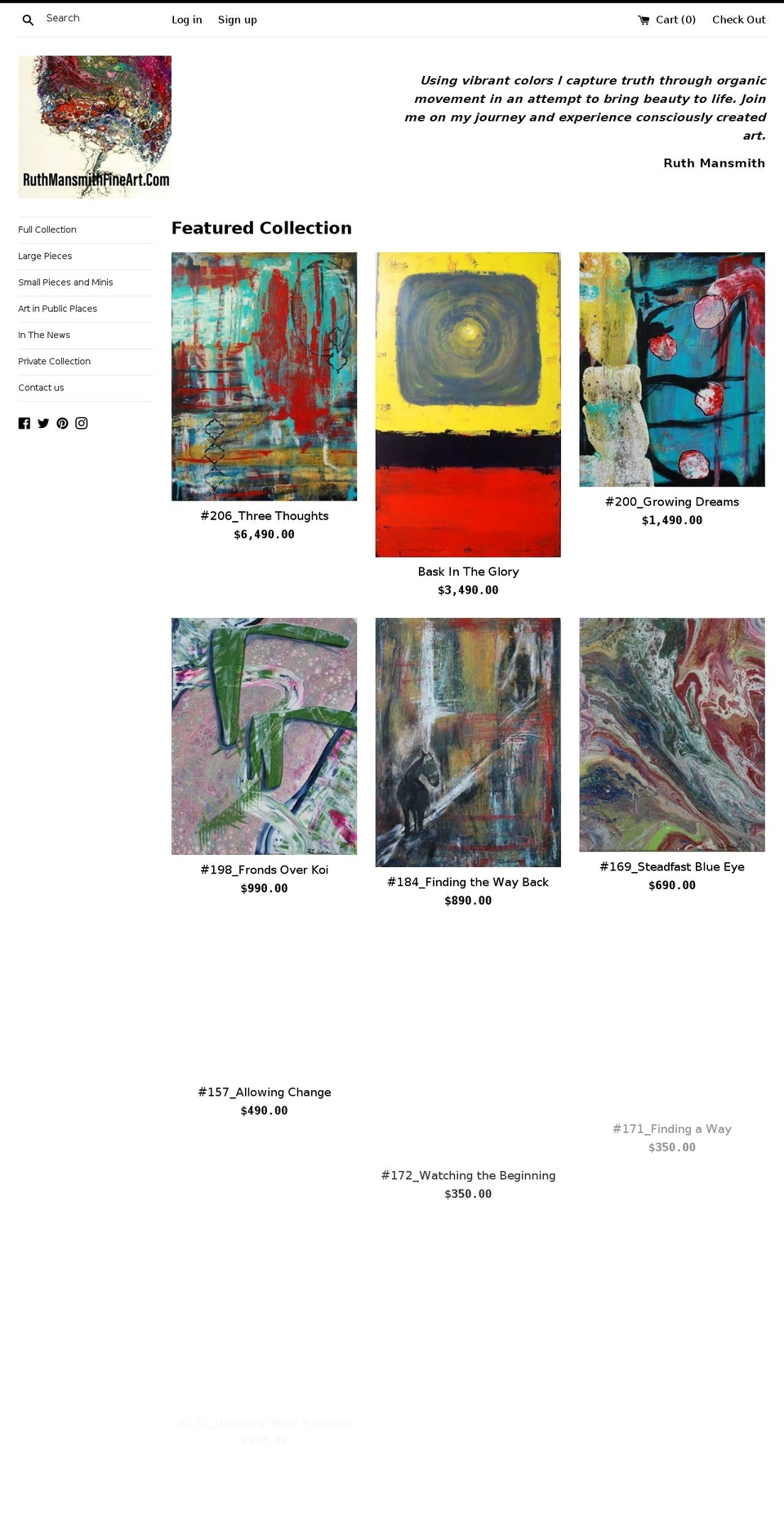 ruthmansmithfineart.com shopify website screenshot