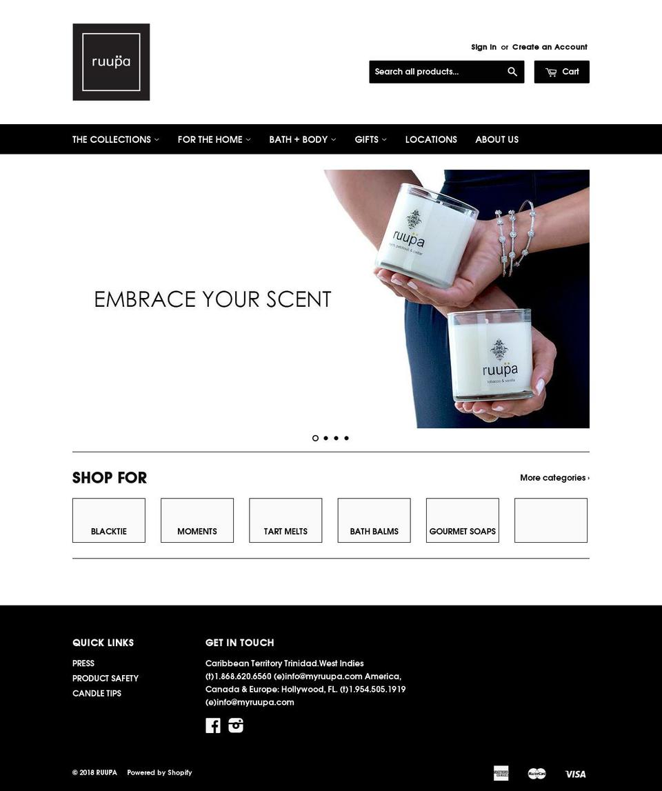 ruupacandles.com — Shopify storefront screenshot