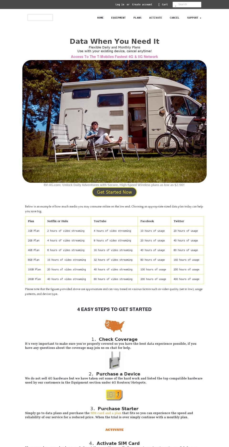 rv-4g.com shopify website screenshot