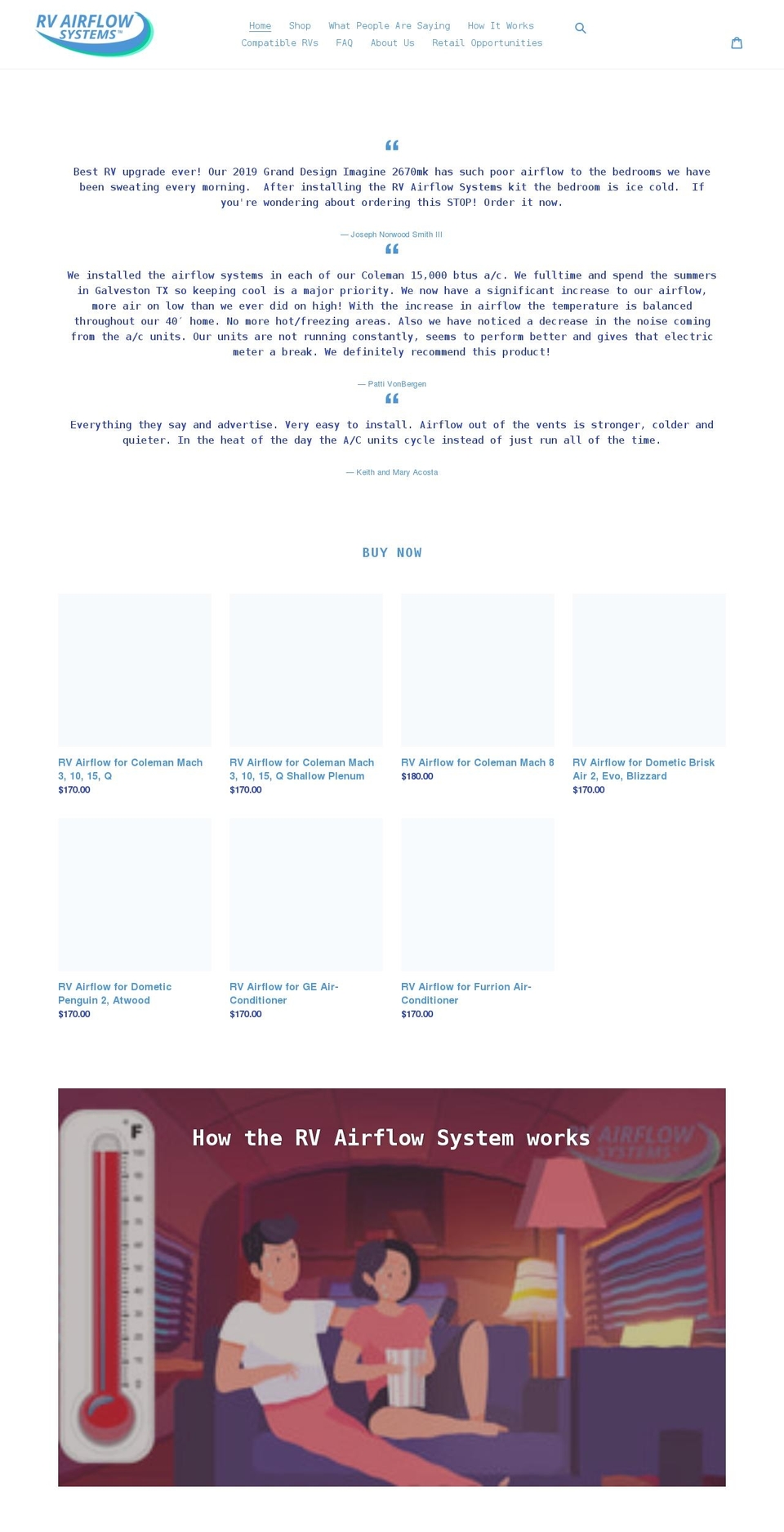 rvairflow.com shopify website screenshot