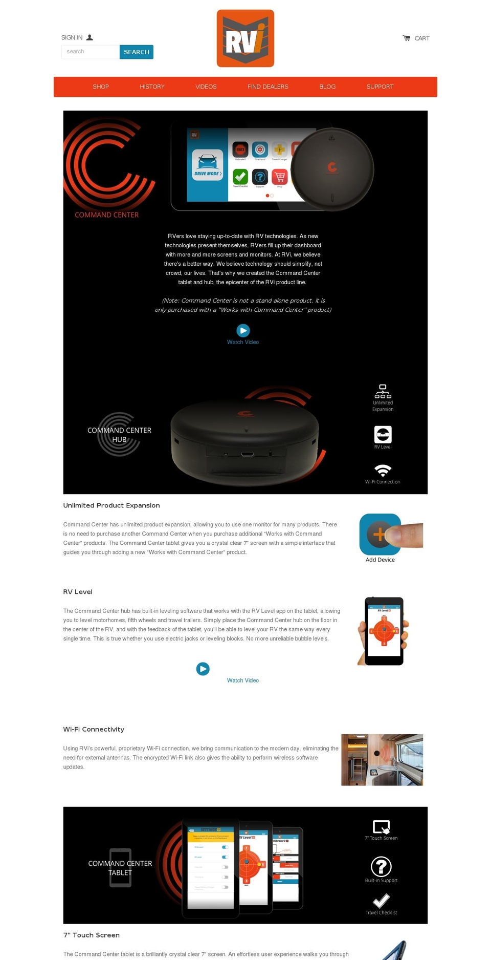 rvicommandcenter.com shopify website screenshot