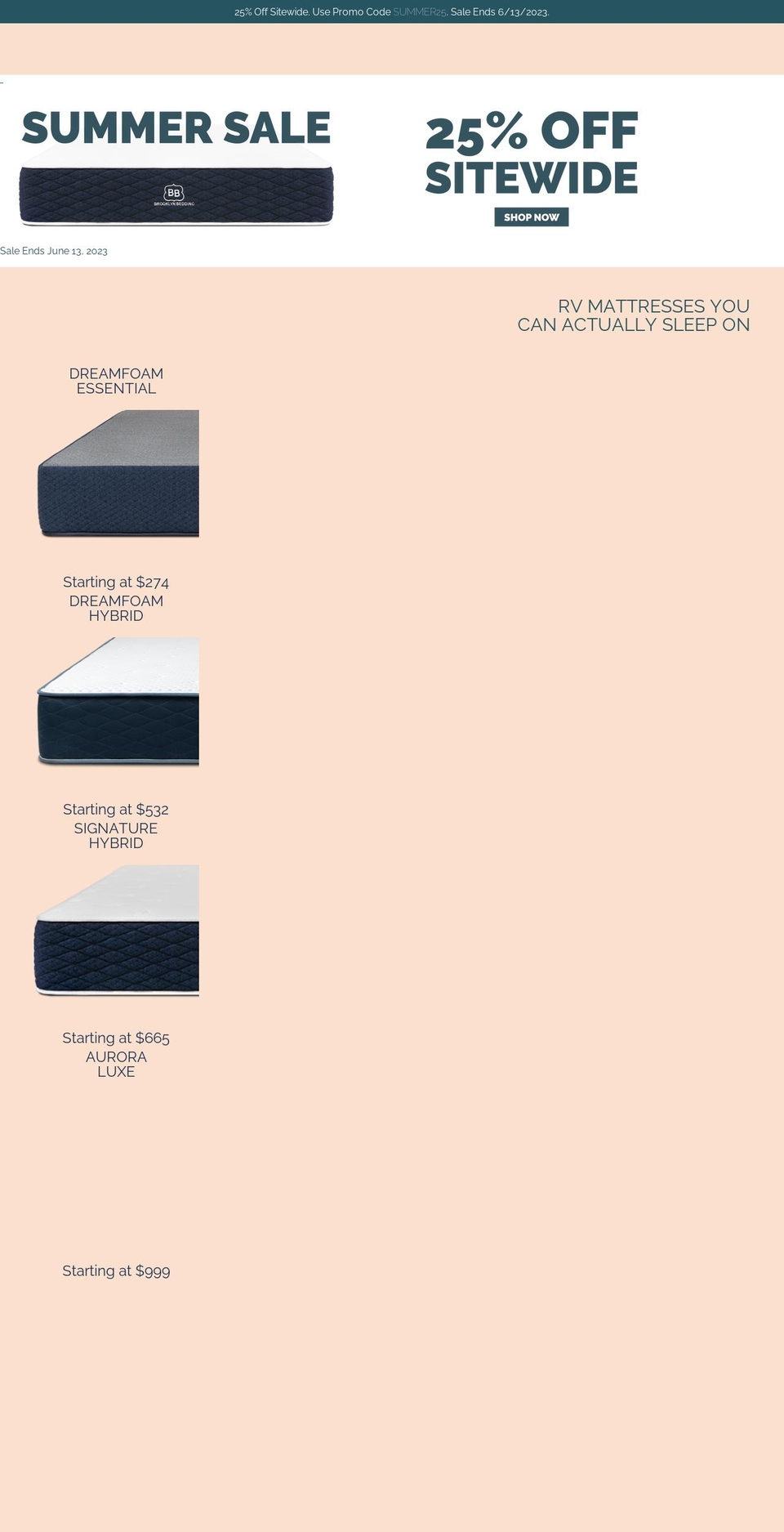 rvmattress.com shopify website screenshot