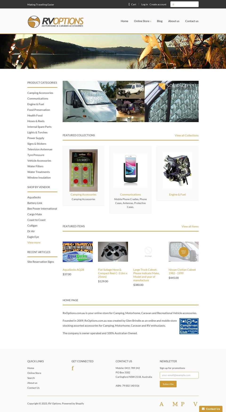 rvoptions.com.au shopify website screenshot