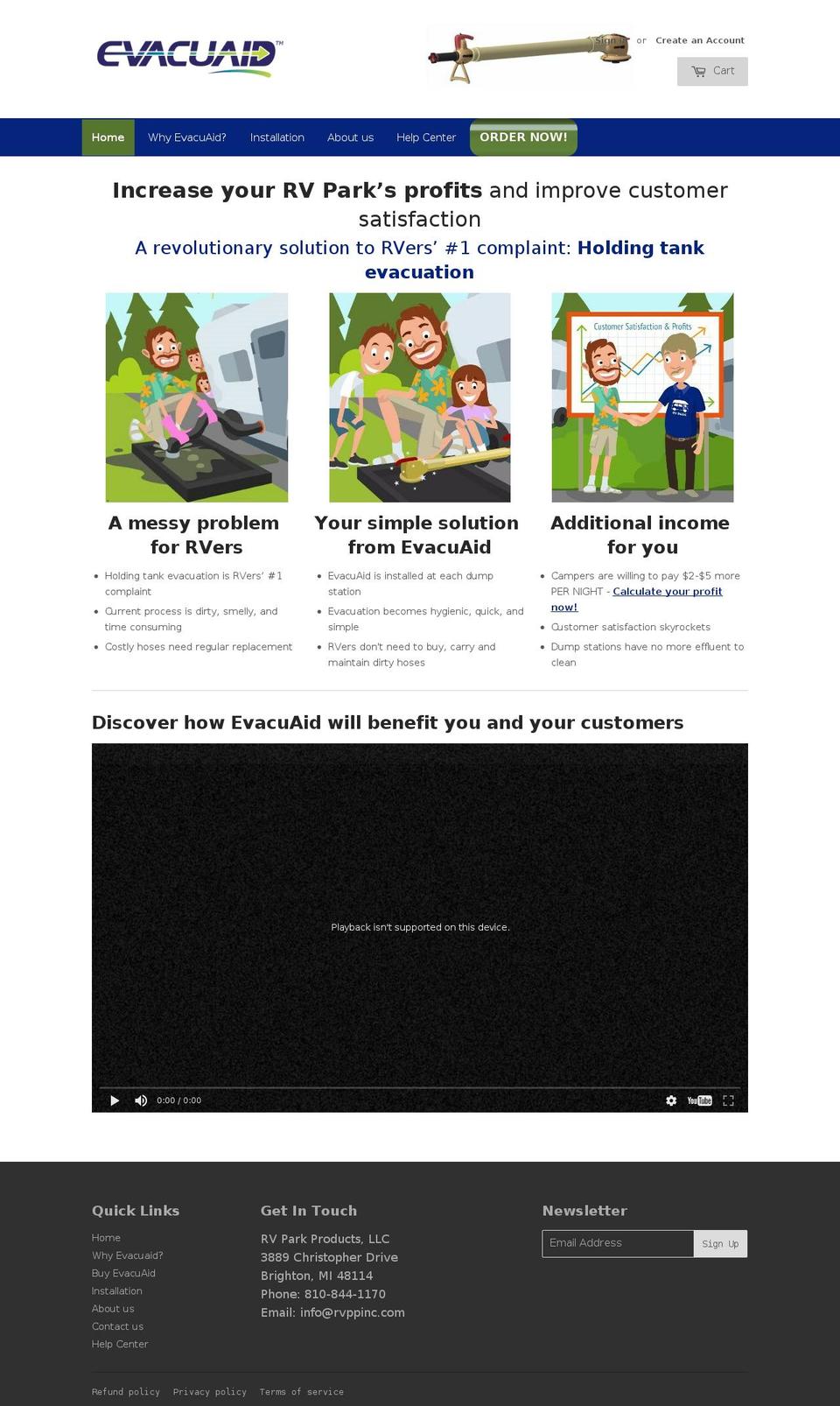 rvparkproductsinc.com shopify website screenshot