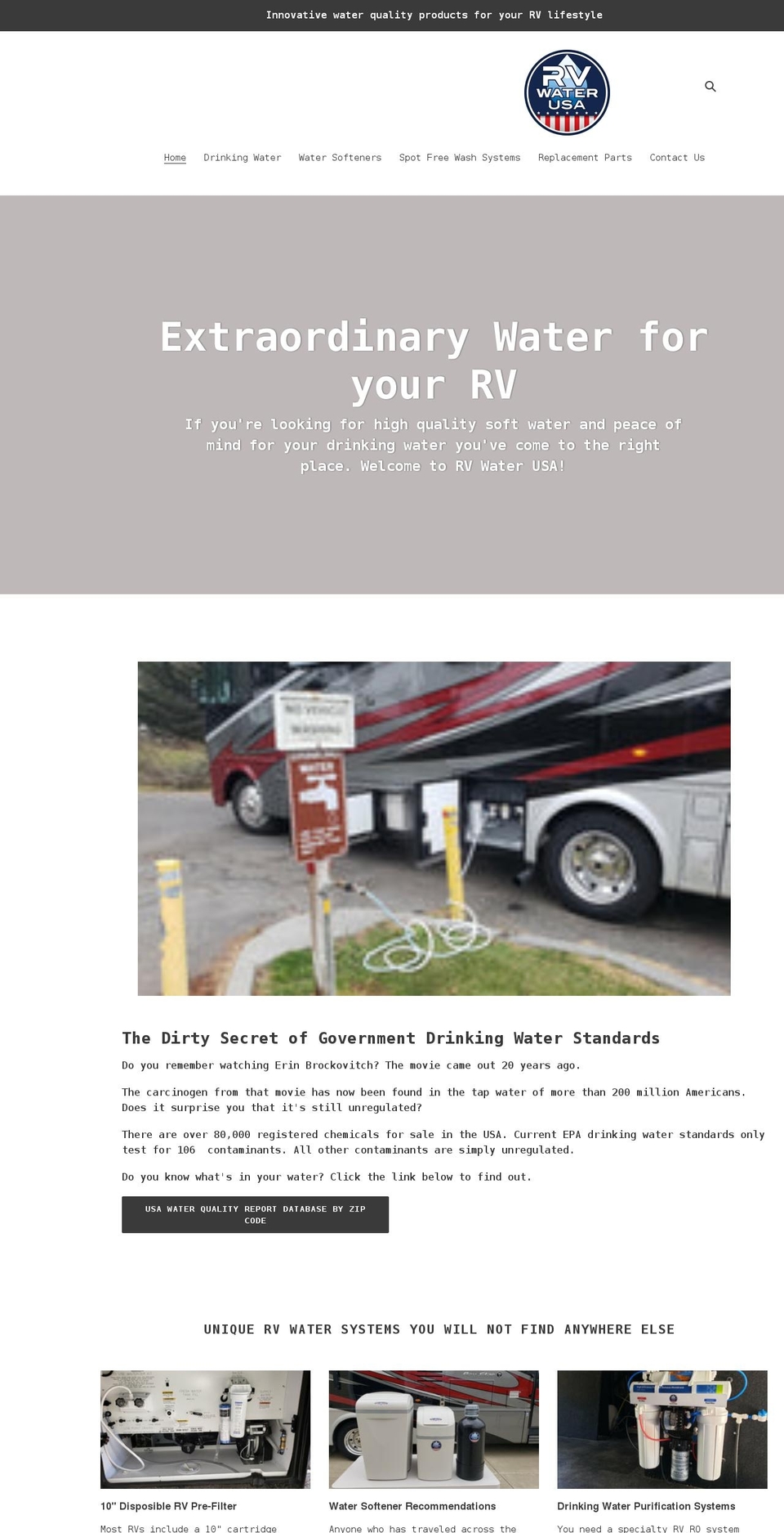 rvwaterusa.com shopify website screenshot