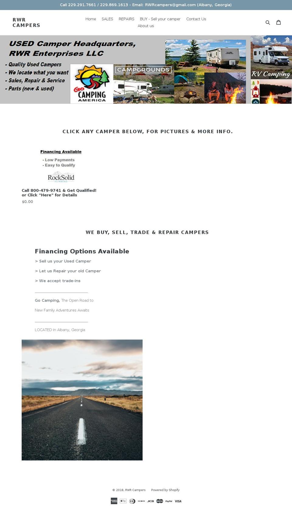rwrcampers.com — Shopify storefront screenshot