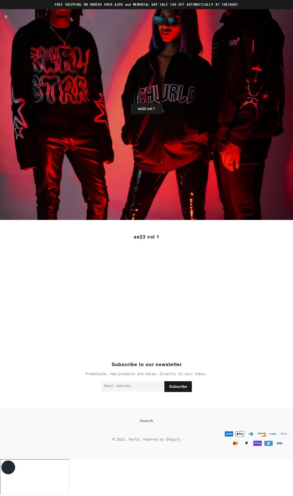 rwrldclothing.com shopify website screenshot