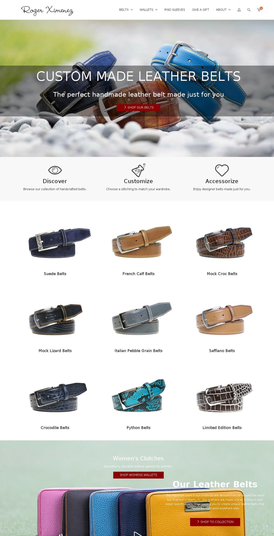 rxcustombelts.com shopify website screenshot