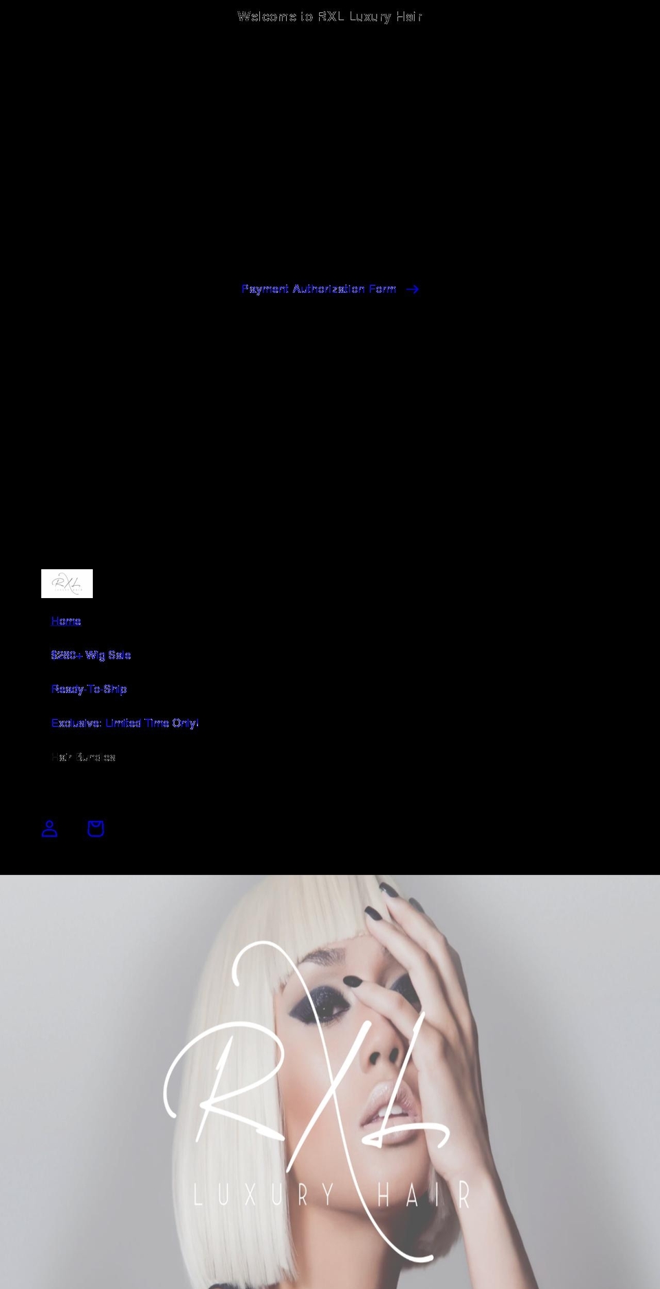 rxlluxuryhair.com shopify website screenshot