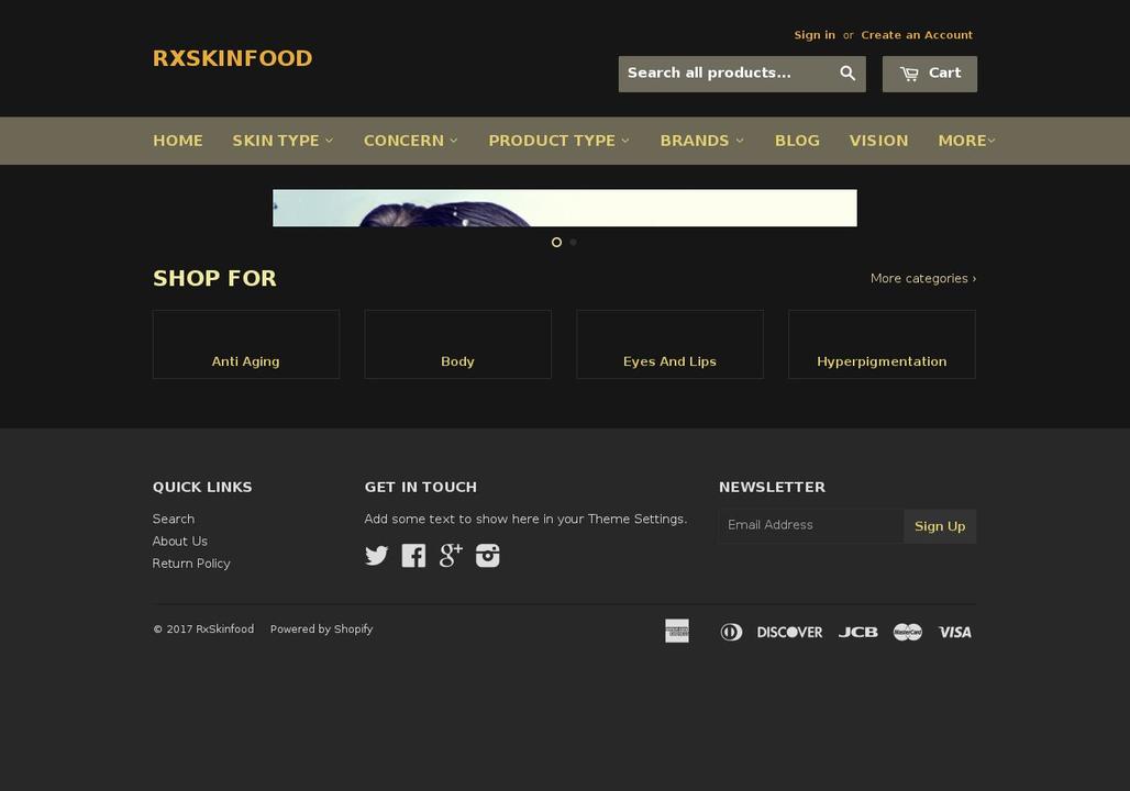 rxskinfood.com shopify website screenshot