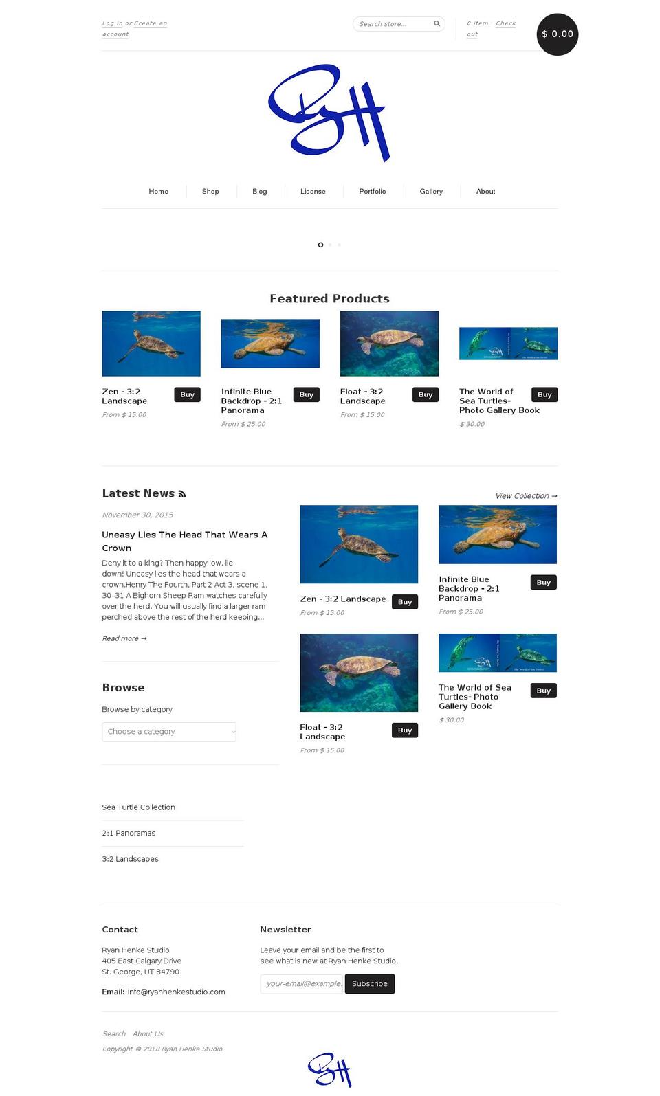 ryanhenkestudio.com — Shopify storefront screenshot