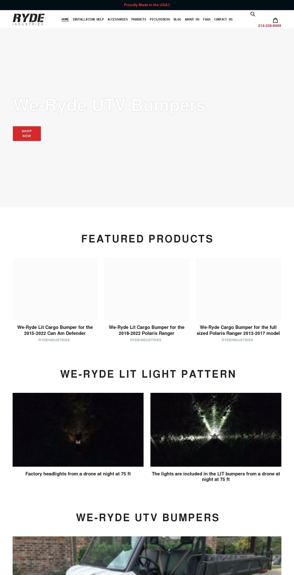 rydeindustries.com shopify website screenshot