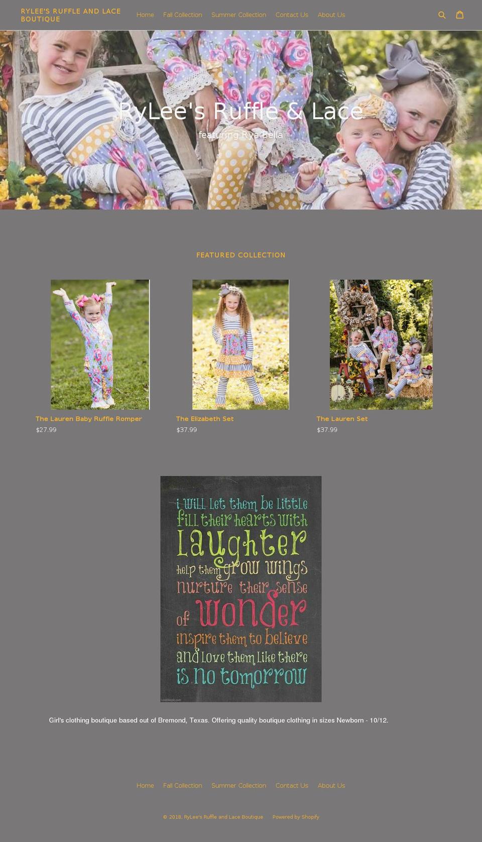 ryleesruffleandlaceboutique.net shopify website screenshot