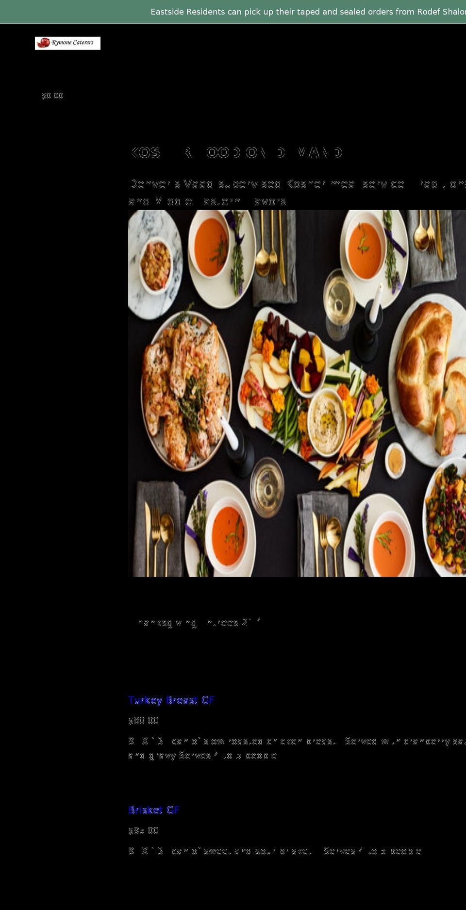 rymonecaterers.com shopify website screenshot