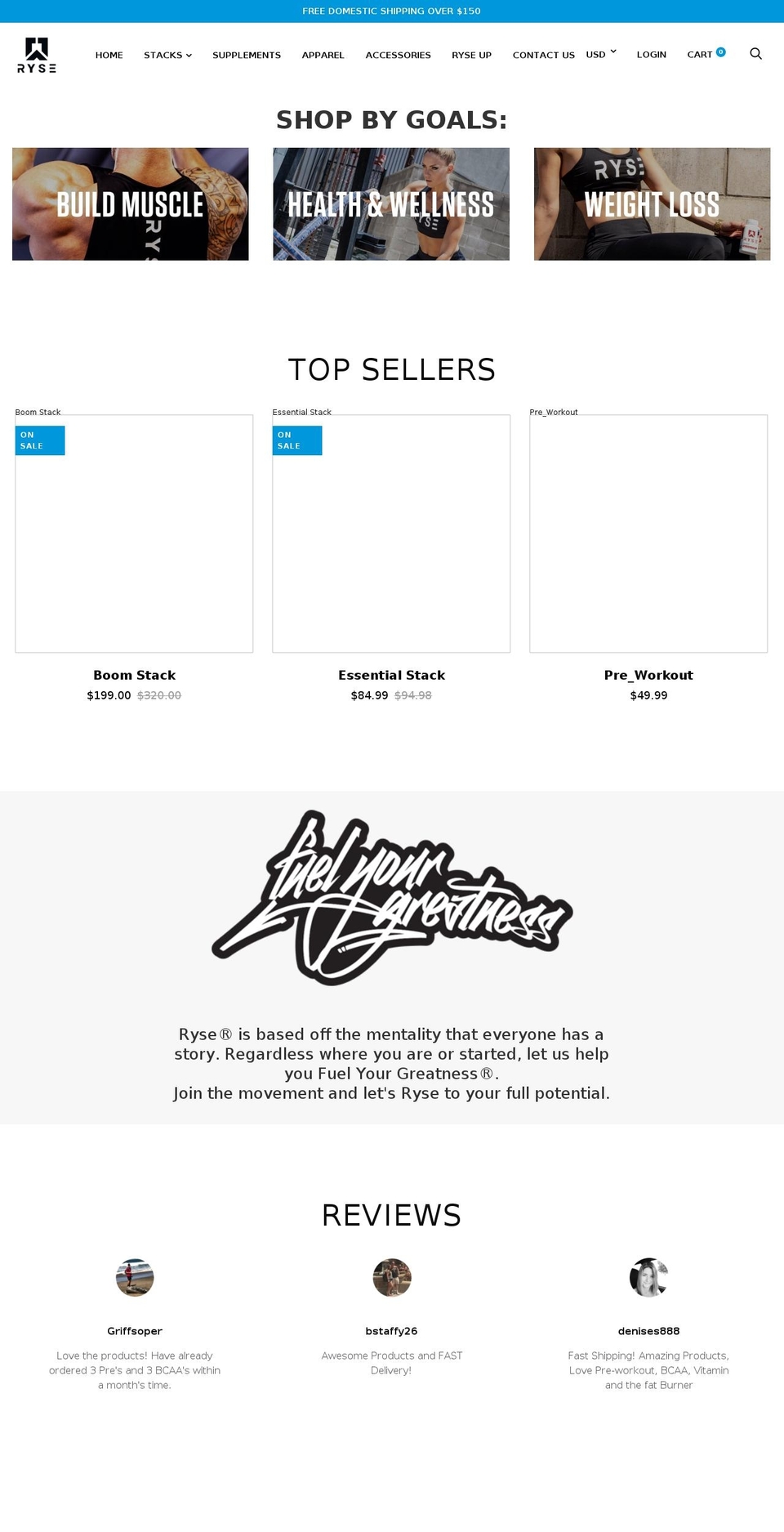 rysesupps.com shopify website screenshot