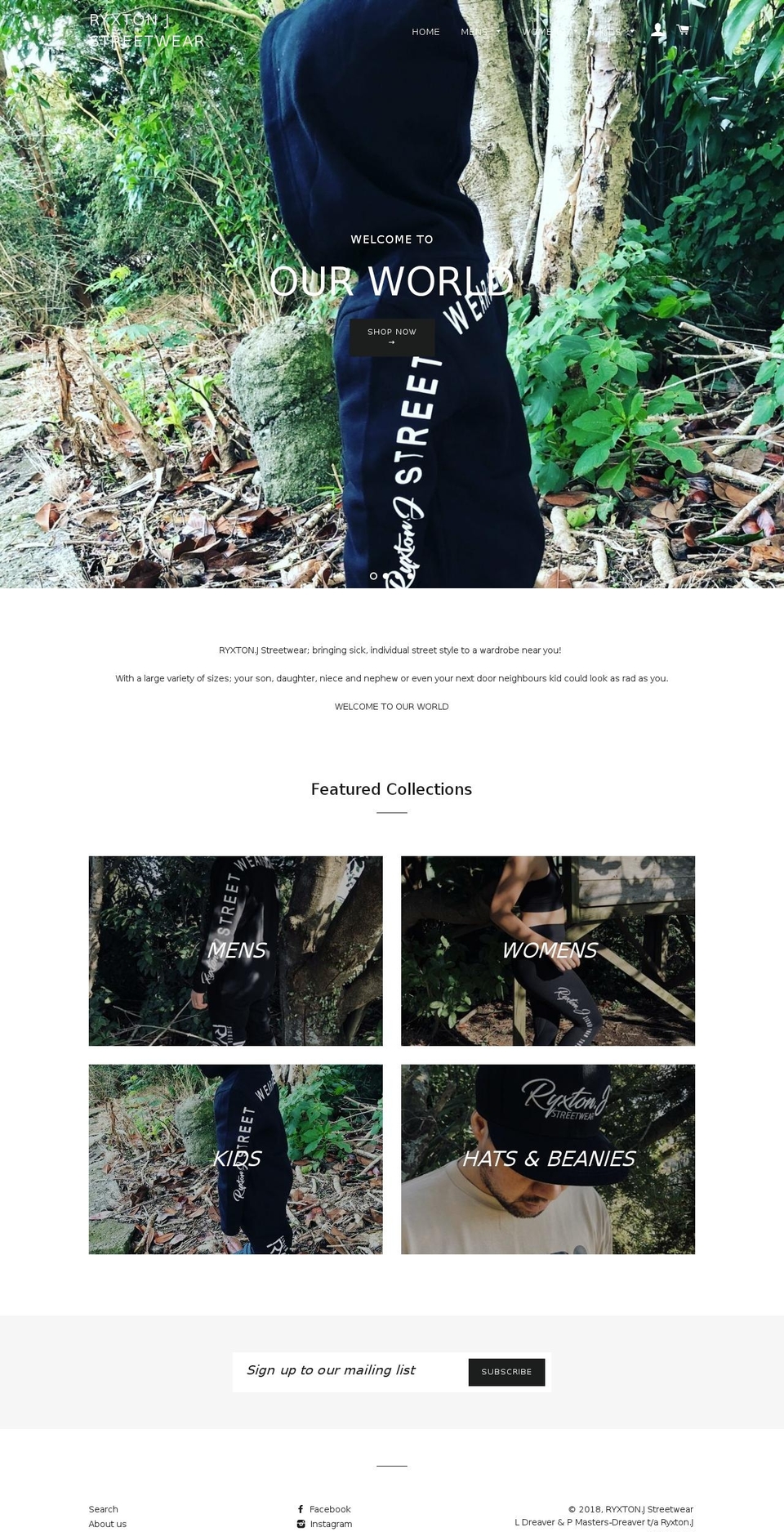ryxtonjstreetwear.com shopify website screenshot
