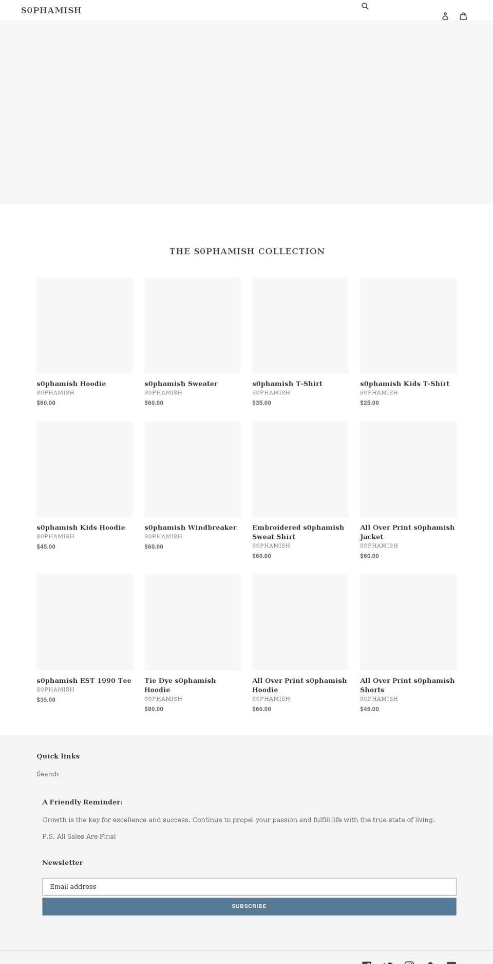 s0phamish.com shopify website screenshot