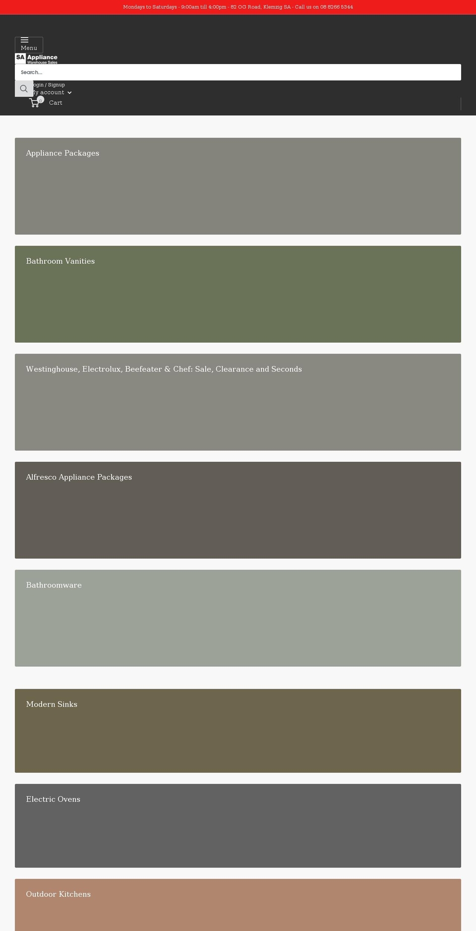 saappliancewarehouse.com.au shopify website screenshot