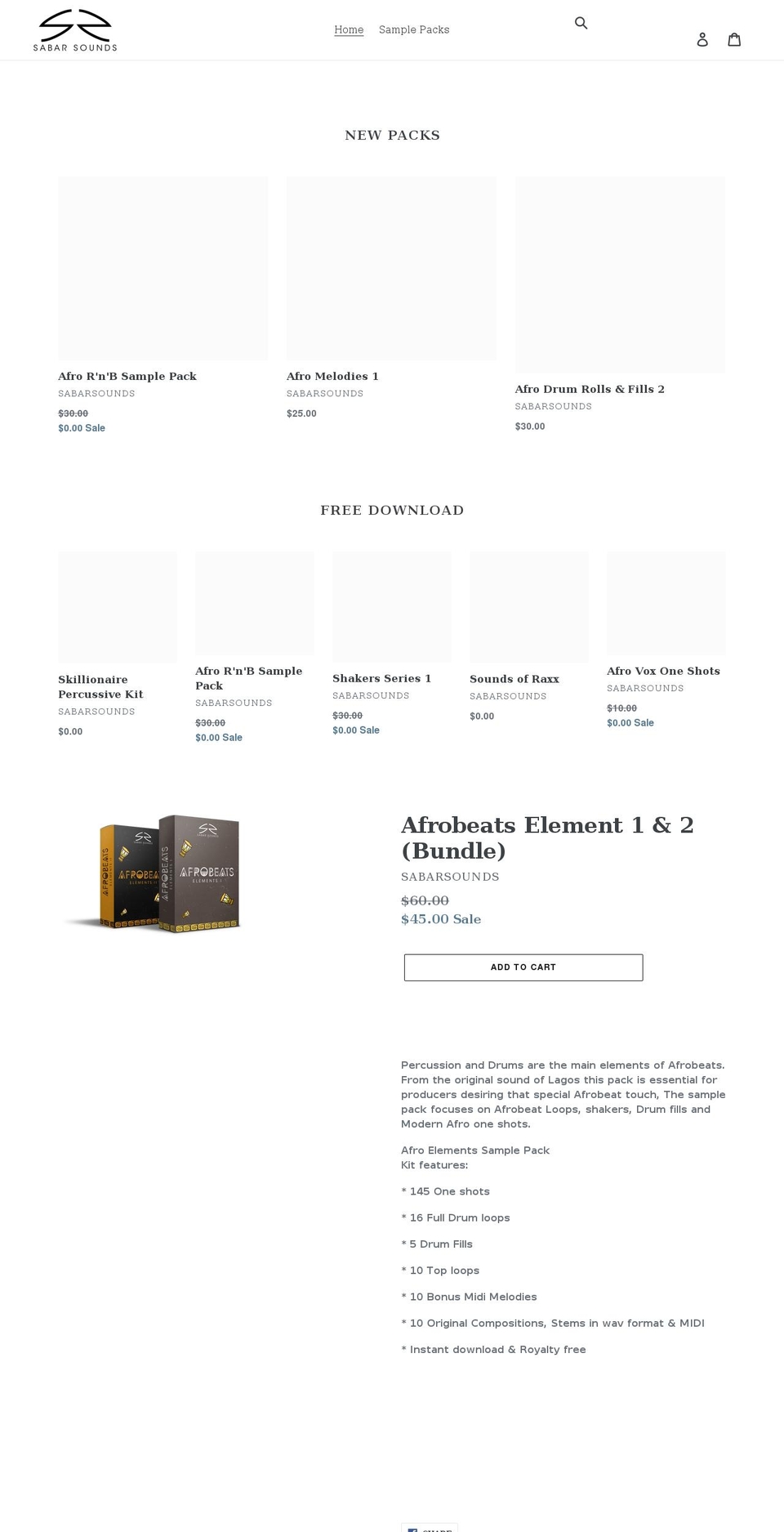 sabarsounds.com shopify website screenshot