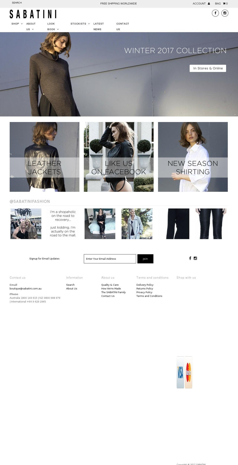 sabatiniwhite.com shopify website screenshot