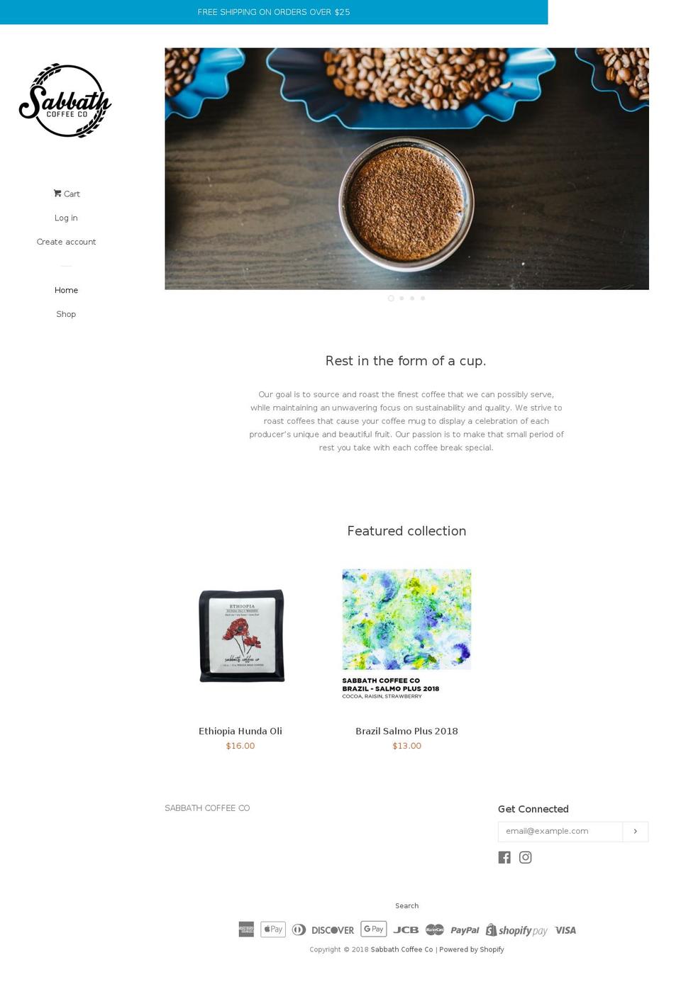 sabbathcoffeeco.com shopify website screenshot