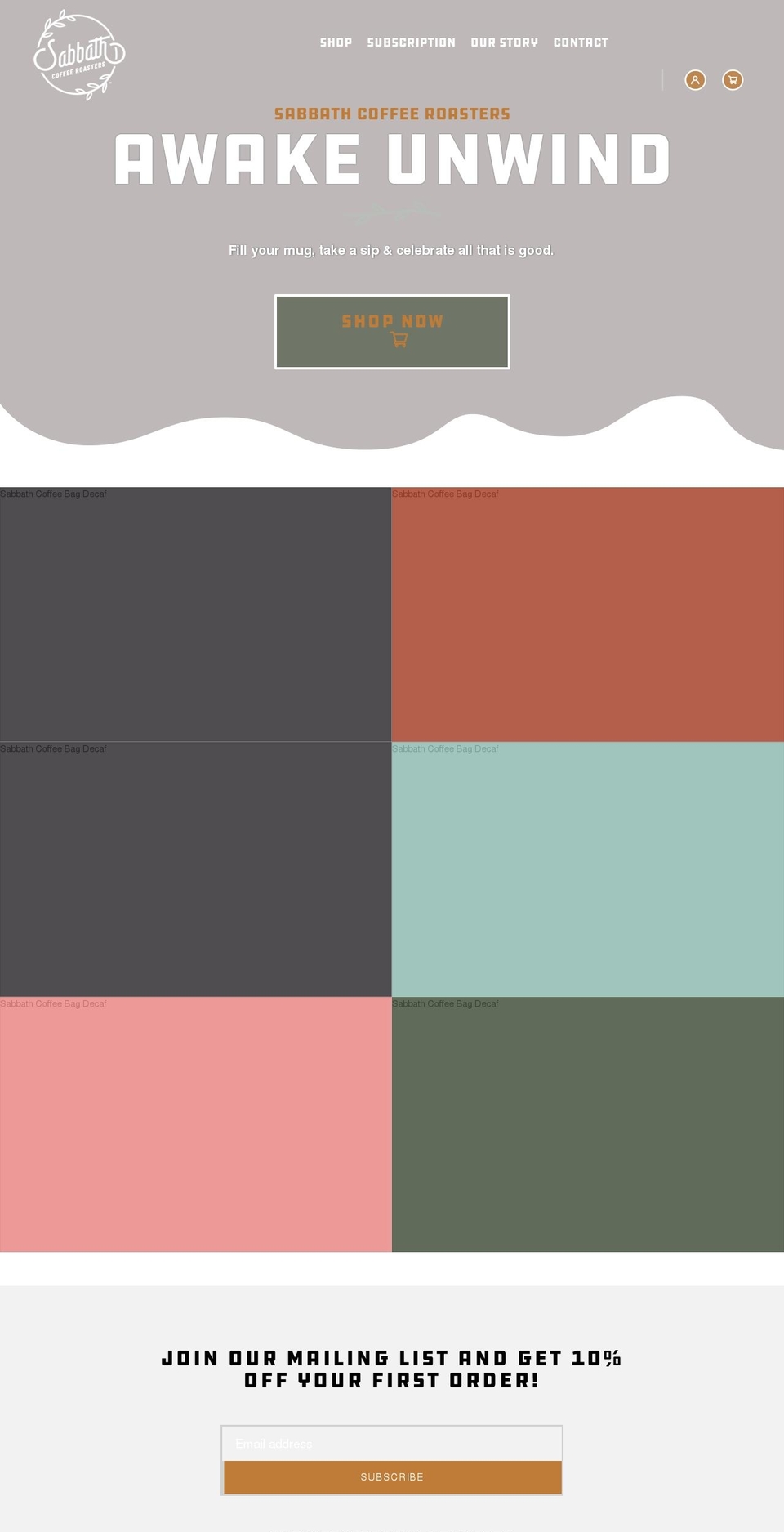 sabbathcoffeeroasters.com shopify website screenshot