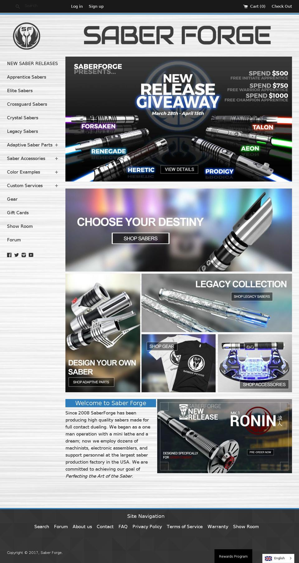 saberforge.com shopify website screenshot