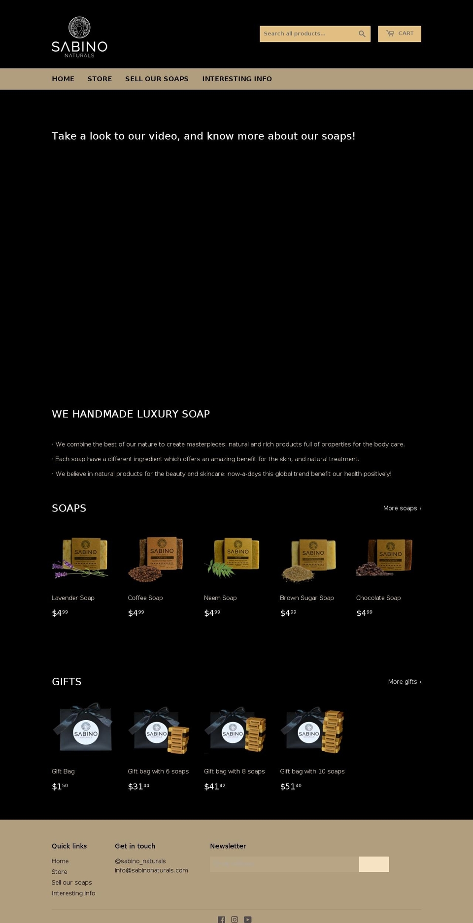 sabinonaturals.com — Shopify storefront screenshot