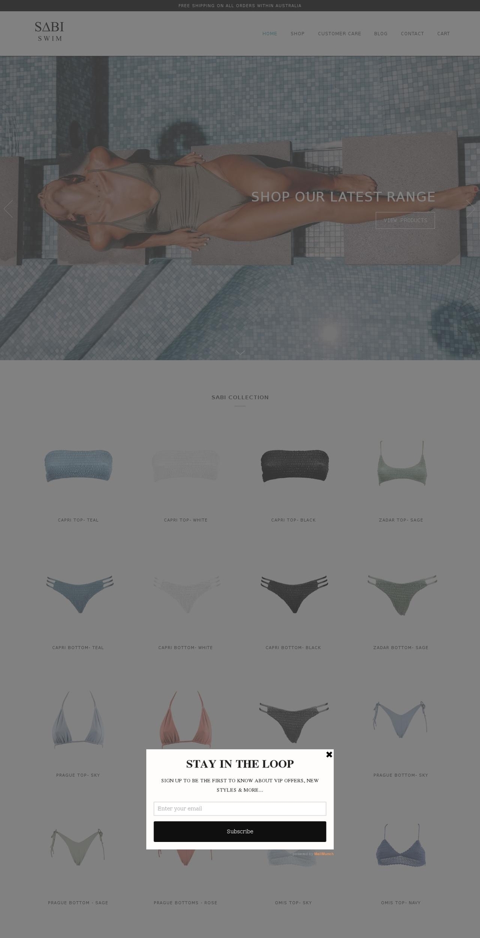 sabiswim.com — Shopify storefront screenshot